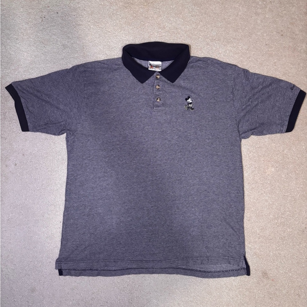 VINTAGE Disney Polo Shirt Mens XL Gray 90s Mickey Mouse Logo Golf Short Sleeve